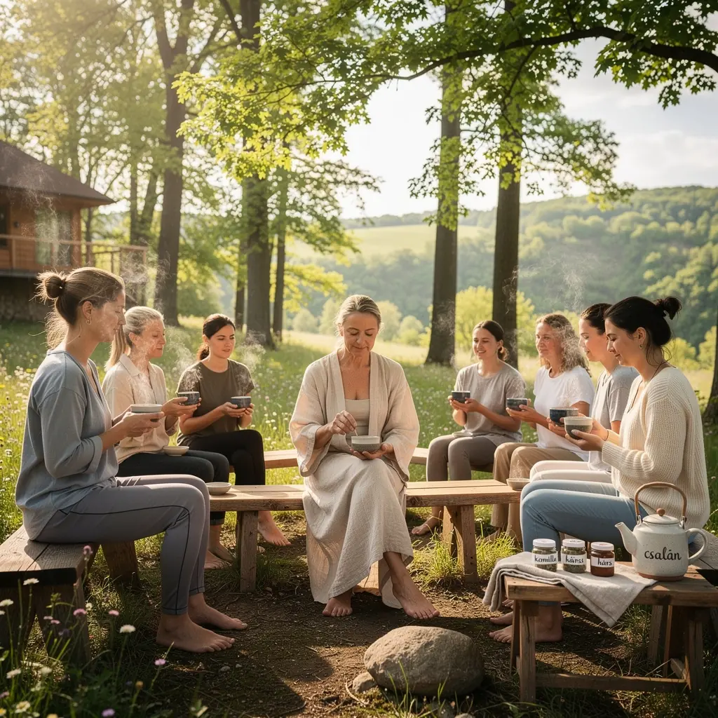 Gyógyteák különböző ízekben, színes üvegekben elrendezve.