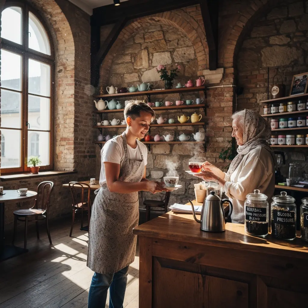 Relaxáló teaélmény, egy csendes sarokban gyertyák és könyvek mellett.
